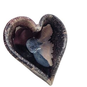 Lisa Howe Stoneware Purple/blues Pottery Heart Shaped Bowl Lava Glazed Signed